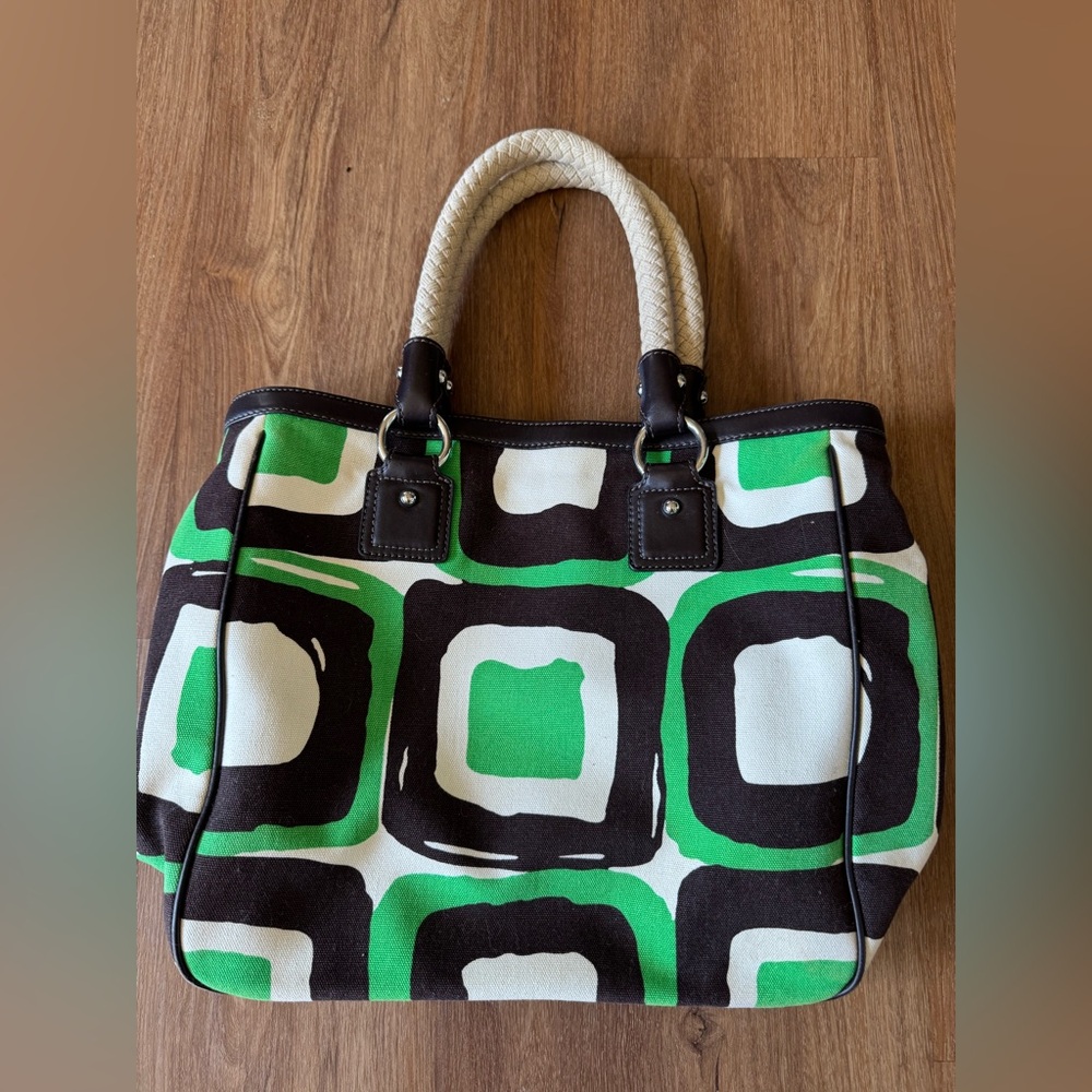 Banana Republic Green and Black Patterned Tote Retro Y2K